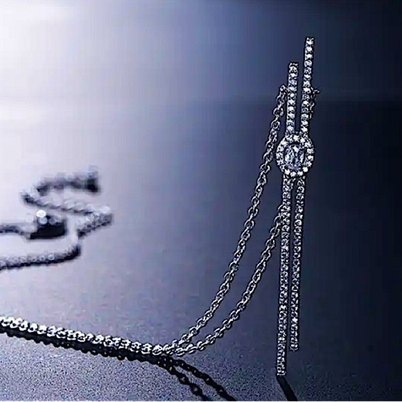 Steroids Silver Cubic Zircon Necklace Minimalist - Picture 3 of 4